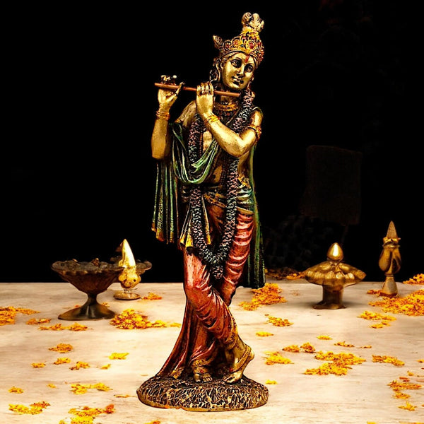 Divine Resin Lord Krishna Wall Hanging  | Flute Krishna Art for Spiritual Home Decor, Peace & Auspicious Gifting