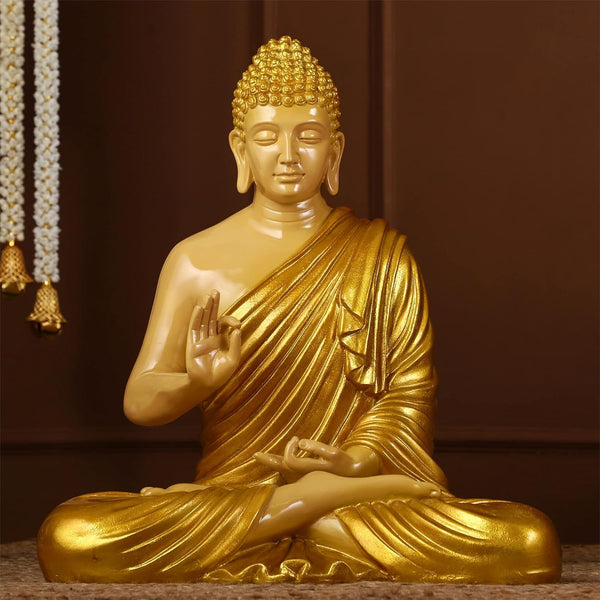 Radiant Golden Buddha Idol Peaceful Meditation Decor - Karigaari India Aesthetic Home Decor