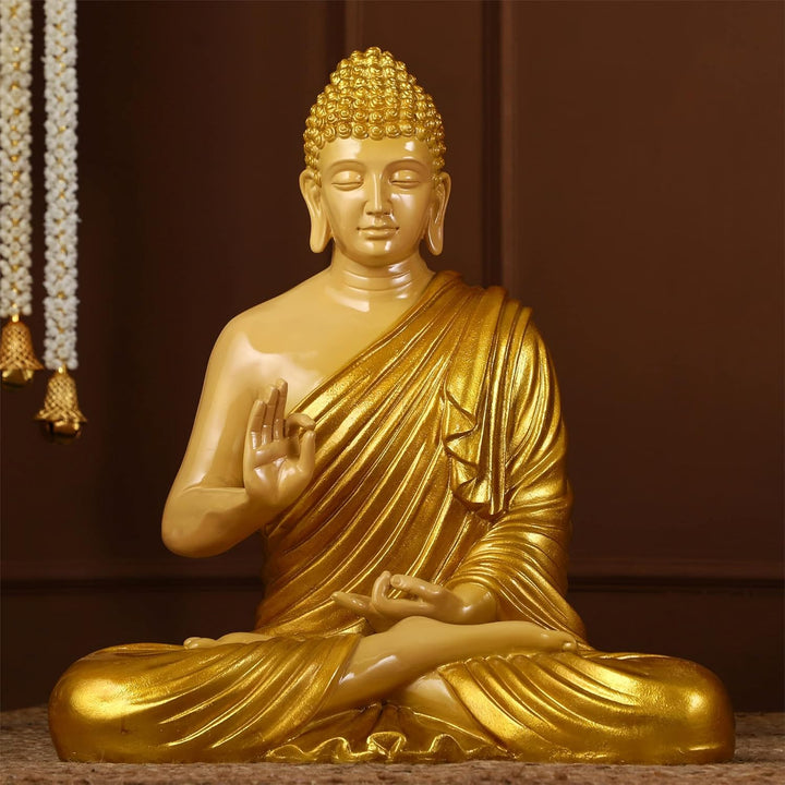 Radiant Golden Buddha Idol Peaceful Meditation Decor - Karigaari India Aesthetic Home Decor