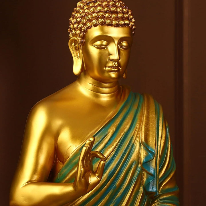Elegant Meditating Gautam Buddha Idol Gold & Blue Resin Home Decor - Karigaari India Aesthetic Home Decor