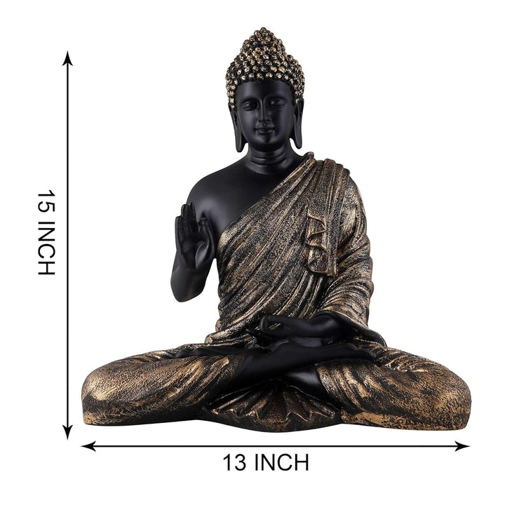 Mystic Black Buddha Idol Bronze Accented Resin Decor - Karigaari India Aesthetic Home Decor