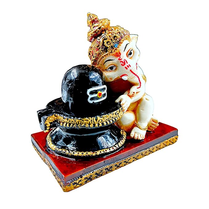 Ganesha Idol with Shiva Lingam Resin - Karigaari India Aesthetic Home Decor
