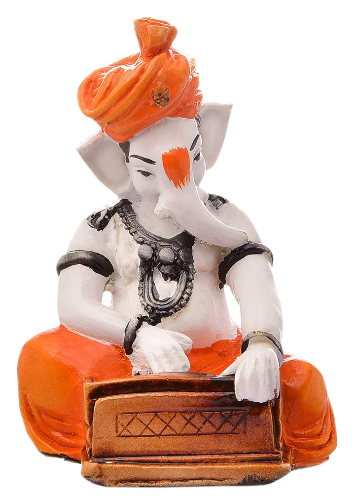 Musician Ganesha Idol with Harmonium Resin Decorative Ganpati Statue for Home Decor & Festive Gifts - Karigaari India Aesthetic Home Decor