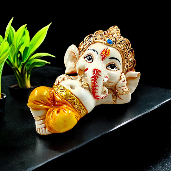 Reclining Ganesha Idol for Car & Home  - Relaxed Resin Ganpati Statue for Blessings & Decor