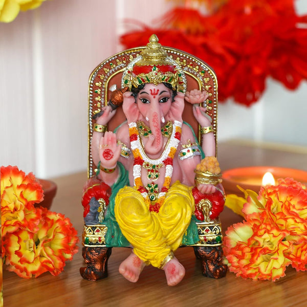 Sparkling Gem-Embellished Bal Ganesha Idol  | Vibrant Resin Statue for Joy, Prosperity & Divine Home Decor