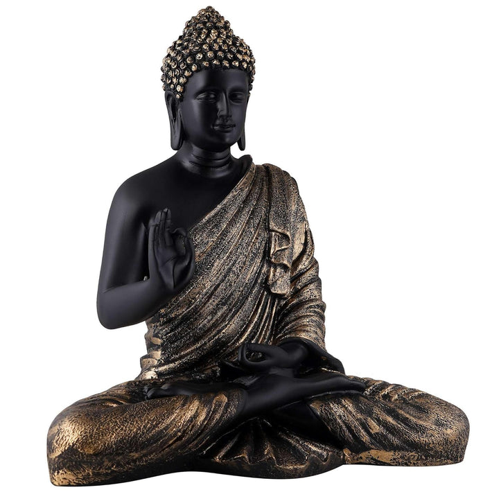 Mystic Black Buddha Idol Bronze Accented Resin Decor - Karigaari India Aesthetic Home Decor