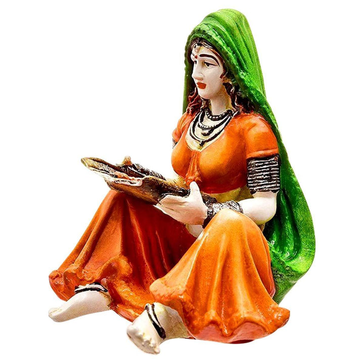 Handcafted Rajasthani Lady with Supda Polyresine Showpiece for Home Decor - Karigaari India Aesthetic Home Decor