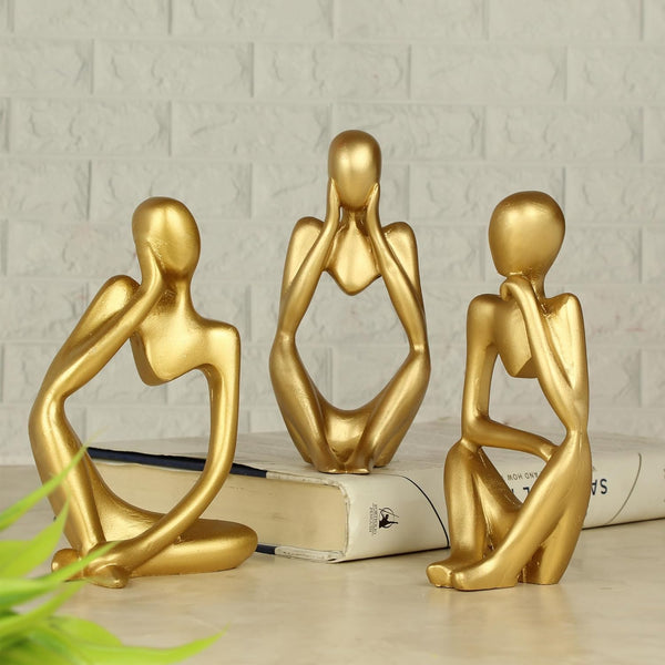 Modern Abstract Thinker Statues – Set of 3 | Gold Finish - Karigaari India Aesthetic Home Decor