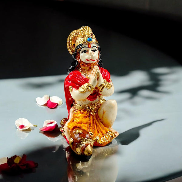 Devotional Kneeling Hanuman Idol  | Vibrant Resin Bajrangbali Statue for Strength, Protection & Home Blessings