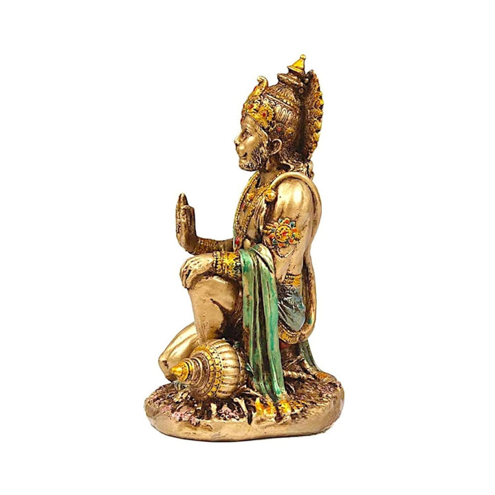 Golden Kneeling Hanuman Idol for Home - Karigaari India Aesthetic Home Decor