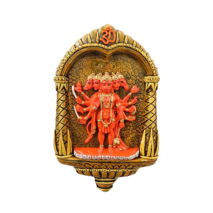 Panchmukhi Hanuman Ji Wall Hanging with Om Arch | Divine Resin Idol - Karigaari India Aesthetic Home Decor