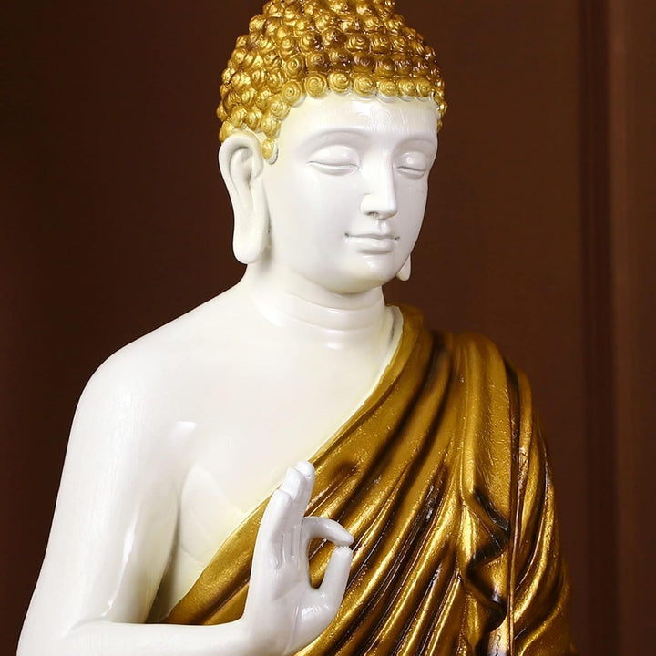 Gautam Buddha Figurine: White & Gold Serenity Blessing Gift - Karigaari India Aesthetic Home Decor