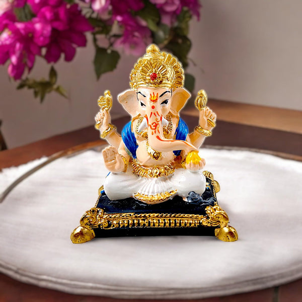 Classic Seated Ganesha Idol with Lotus | Resin Statue for Prosperity, Purity & Divine Blessings