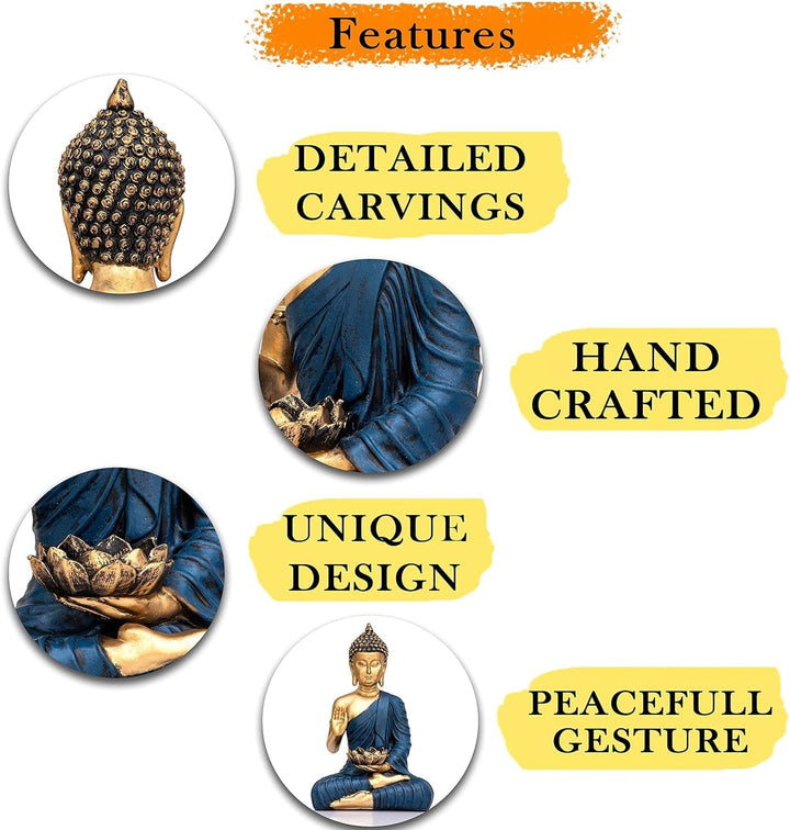 Resin Buddha Statue for Home Decor Meditating Buddha Idol for Living Room, Office & Spiritual Gifting Peaceful Zen Showpiece - Karigaari India Aesthetic Home Decor