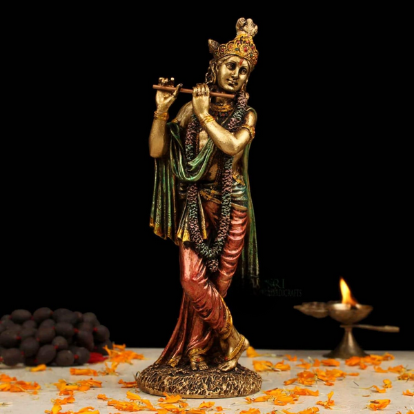 Resin Lord Krishna with Flute Figurine – Divine Home Decor & Spiritual Showpiece for Mandir & Living Room