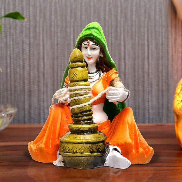 Handcrafted Rajasthani Lady with Chaas Polyesine Idol Showpiece for Home Decor