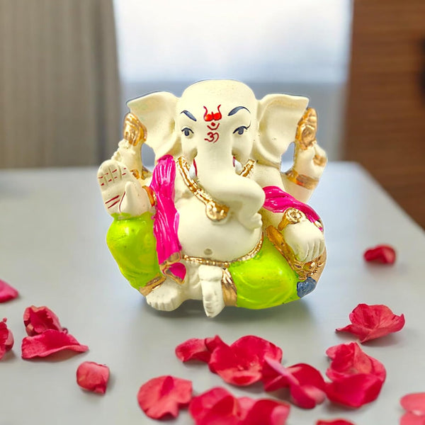 Elegant Ganesha Idol with Golden Mukut  - Auspicious Resin Statue for Home & Gifting