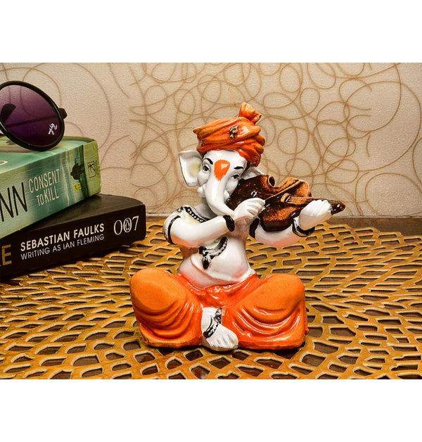 Musical Ganesha Idol with Violin Resin Decorative Figurine for Home Decor & Auspicious Gifting - Karigaari India Aesthetic Home Decor