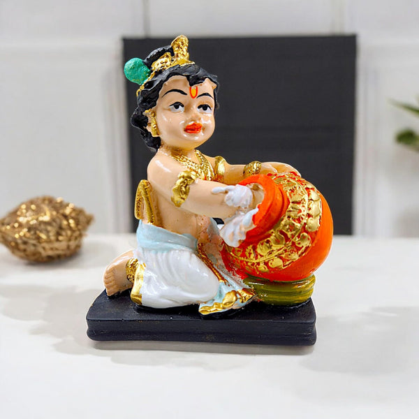Adorable Bal Krishna Eating Makhan Statue  | Vibrant Resin Laddu Gopal Idol for Joy, Prosperity & Divine Gifting