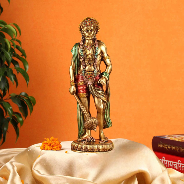 Resin Standing Lord Hanuman with Gada Figurine – Spiritual Idol for Home Decor & Temple