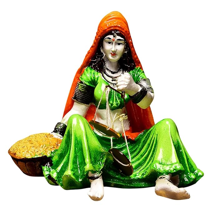 Karigaari Rajasthani Lady with Taraju Resin - Karigaari India Aesthetic Home Decor