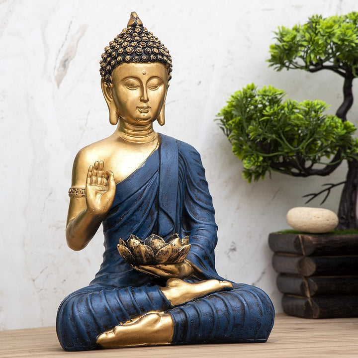 Resin Buddha Statue for Home Decor Meditating Buddha Idol for Living Room, Office & Spiritual Gifting Peaceful Zen Showpiece - Karigaari India Aesthetic Home Decor
