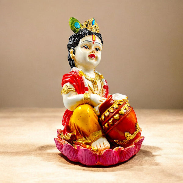 Divine Bal Krishna Makhan Chor Statue  | Laddu Gopal on Lotus Base for Home Blessings, Joy & Gifting