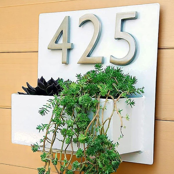 Number Plate with Planter in Black Matte Finish - Karigaari India Aesthetic Home Decor