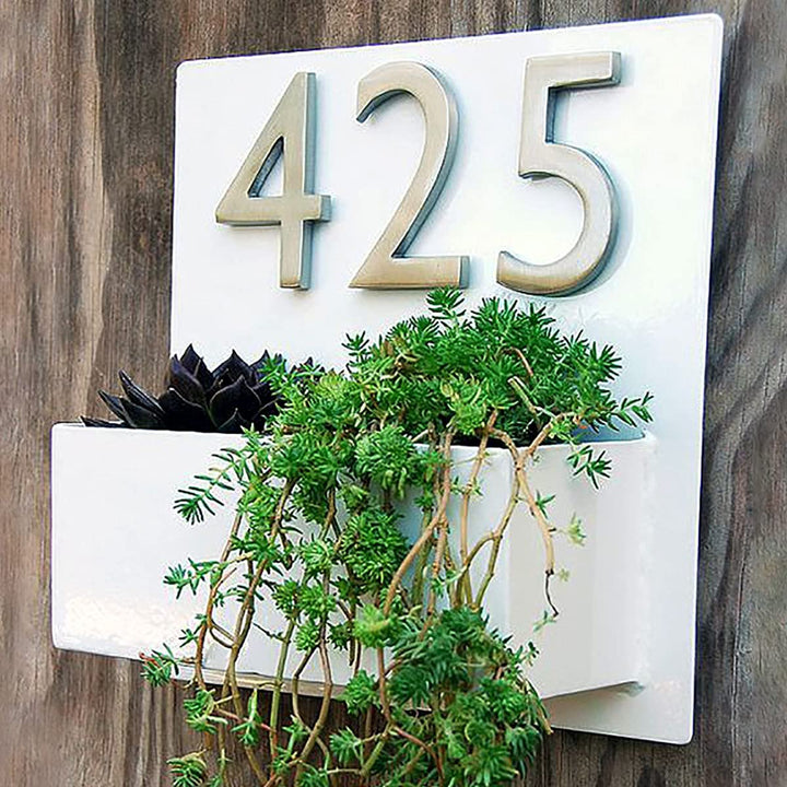 Number Plate with Planter in Black Matte Finish - Karigaari India Aesthetic Home Decor
