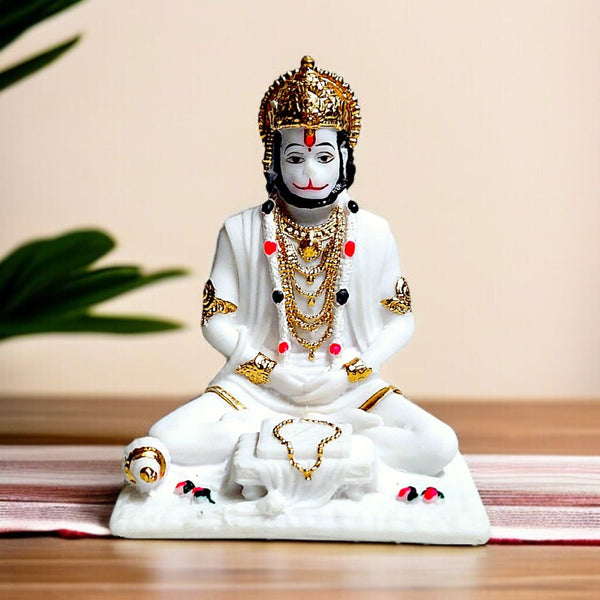 Divine White Resin Hanuman Idol  | Meditative Lord Hanuman Statue for Home Decor, Pooja & Spiritual Gifting | Strength, Protection & Peace