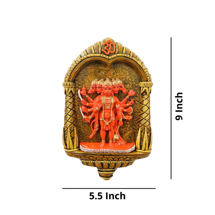 Panchmukhi Hanuman Ji Wall Hanging with Om Arch | Divine Resin Idol - Karigaari India Aesthetic Home Decor