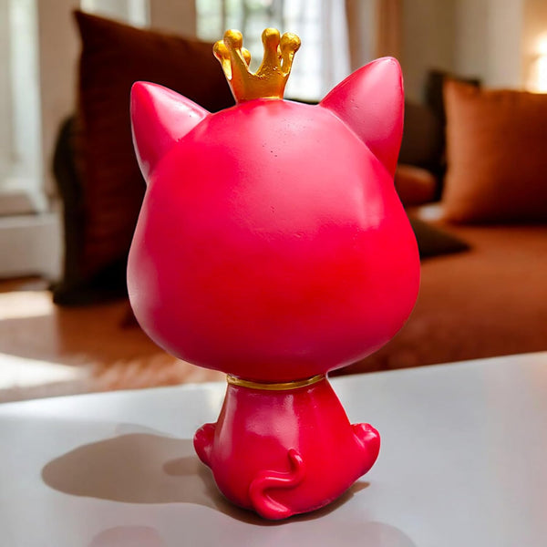 Red Resin Cat Figurine Stand for Home Décor – Elegant Cat Showpiece for Living Room, Office & Gifting