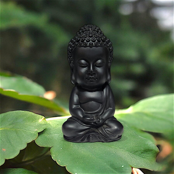 Zen Little Buddha Monk Statue - Matte Black Resin for Calm, Meditation & Home Sanctuary