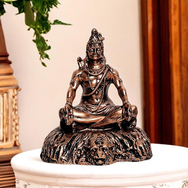 Lord Shiva Resin Idol – Bronze Finish Shiv Statue in Meditation Pose for Home Temple & Decor