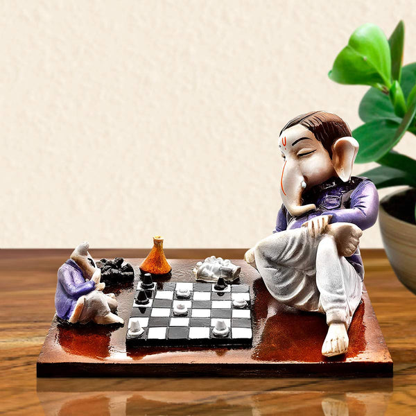 Lord Ganesha's Game: Unique Resin Chess Statue for Home, Office & Spiritual Space - Karigaari India Aesthetic Home Decor