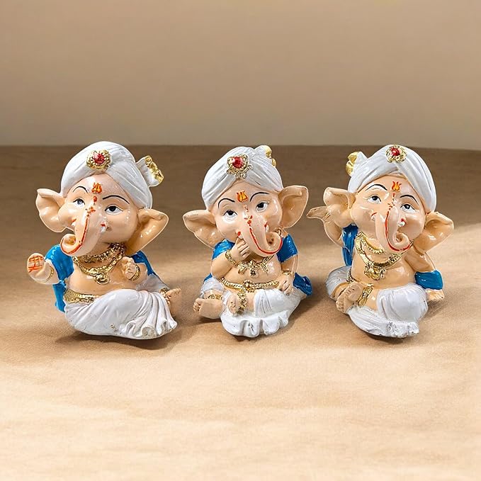 Karigaari India Set of 3 Dancing Bal Ganesha Idols for Home Decor - Karigaari India Aesthetic Home Decor