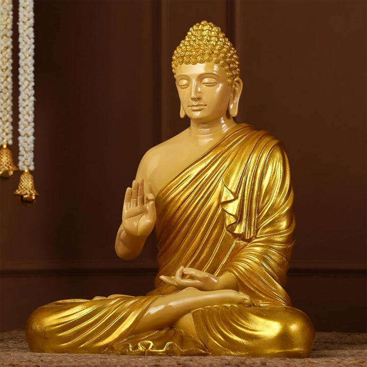 Radiant Golden Buddha Idol Peaceful Meditation Decor - Karigaari India Aesthetic Home Decor