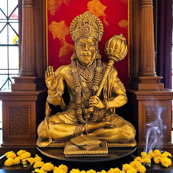 Golden Hanuman Idol with Gada Blessing