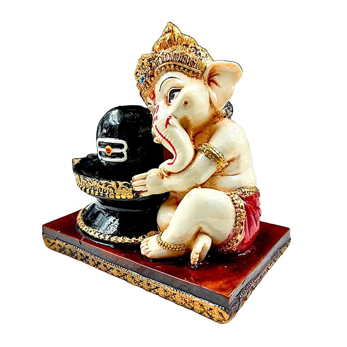 Ganesha Idol with Shiva Lingam Resin - Karigaari India Aesthetic Home Decor