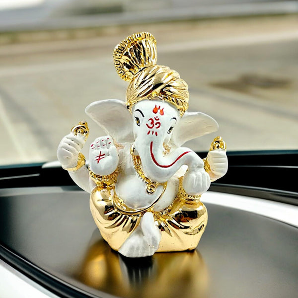 Serene Cream Ganesha Idol  | Polyresin Pure Statue with Modak for Wisdom, Prosperity & Elegant Home Decor