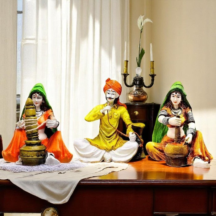 Traditions of Rajasthani : Man with Hukka & Lady with Chaas & Mirchi - Karigaari India Aesthetic Home Decor
