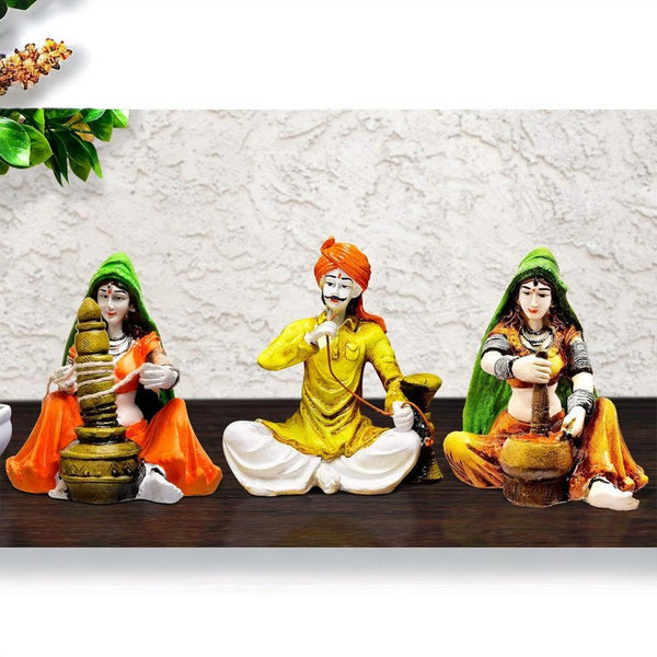 Traditions of Rajasthani : Man with Hukka & Lady with Chaas & Mirchi