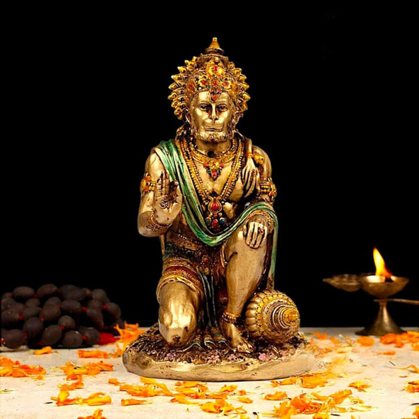 Golden Kneeling Hanuman Idol for Home