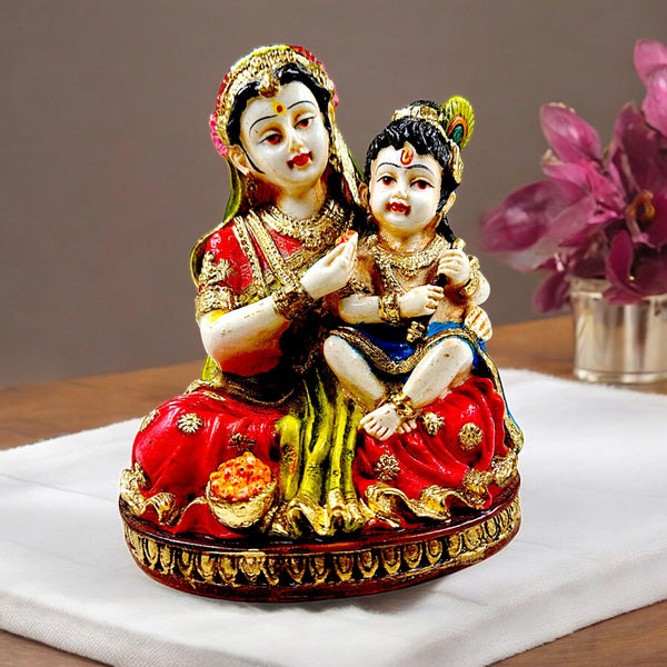 Divine Yashoda & Bal Krishna Statue  | Vibrant Resin Idol for Maternal Love, Home Blessings & Gifting