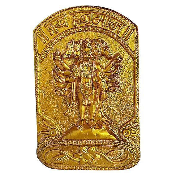 Golden Panchmukhi Hanuman Wall Hanging - Karigaari India Aesthetic Home Decor