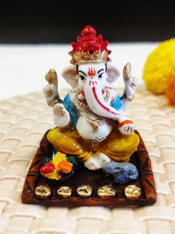 Vibrant Traditional Ganesha Idol  | Polyresin Statue with Modak & Mouse for Prosperity, Wisdom & Auspicious Home Decor