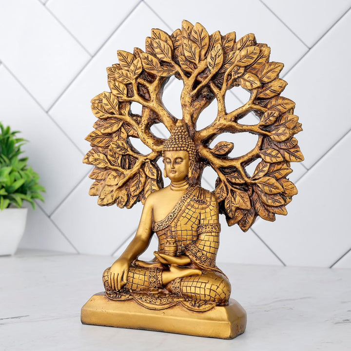 Golden Buddha Under Bodhi Tree Radiant Resin Home Decor - Karigaari India Aesthetic Home Decor
