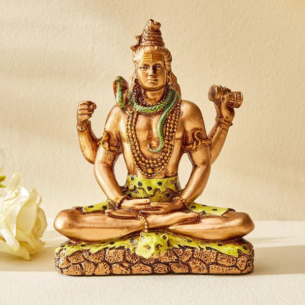 Lord Shiva Resin Idol – Meditative Shiv Murti with Snake & Trishul Detailing for Home Temple