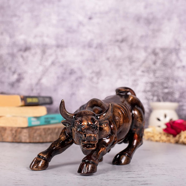 Resin Bull Figurine - Rustic Home Office Accent