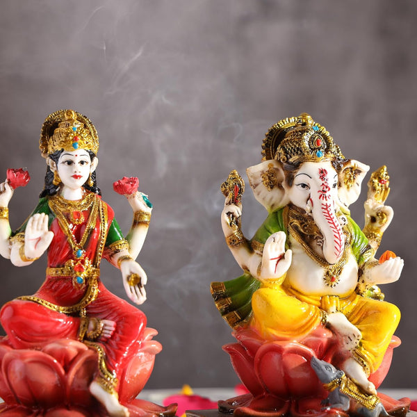 Divine Lakshmi & Ganesha Idol Set  - Auspicious Resin Statues for Wealth, Prosperity & Home Blessings